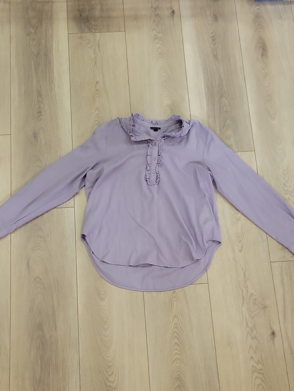 Ann Taylor Lavender Ruffle-Neck Long Sleeve Blouse